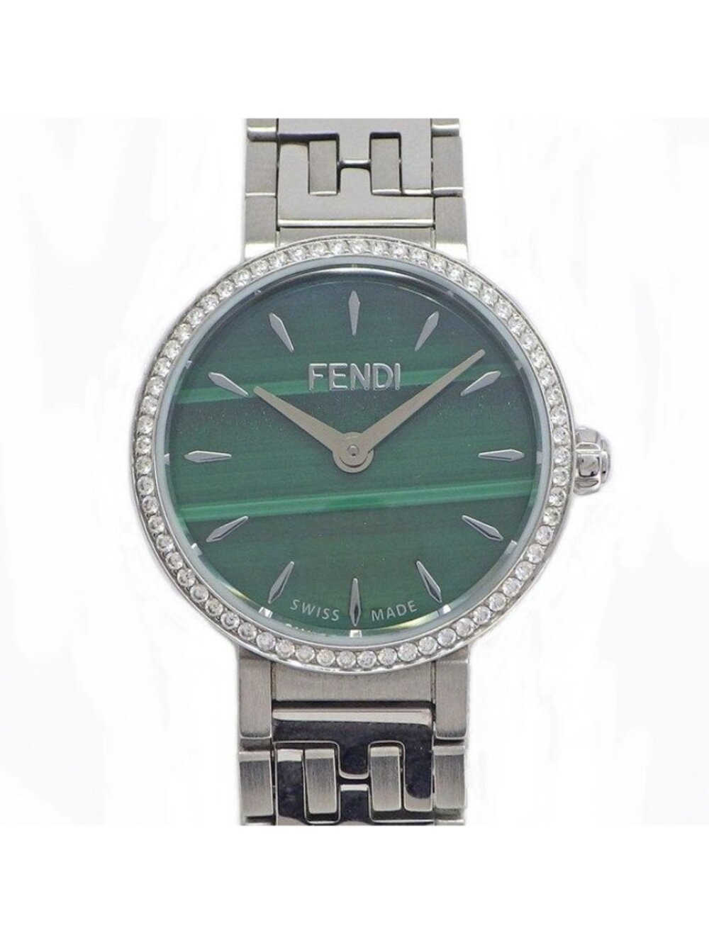 Fendi Watch Forever Diamond Bezel Malachite Green Dial SS Quartz Analog